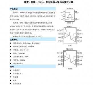 低噪聲運算放大器MS8561/8562 精密、低噪、CMOS、軌到軌輸入輸出運算放大器
