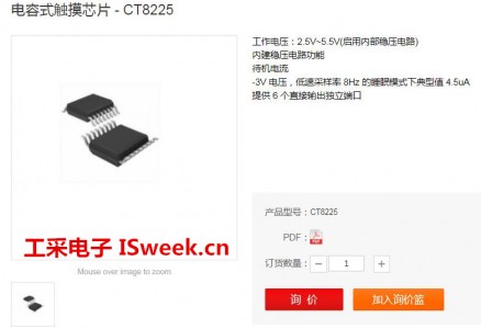 一款使用電容感應(yīng)式原理設(shè)計(jì)的6鍵觸摸檢測IC-CT8225