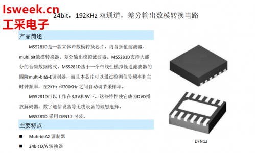 24bit、192KHz雙通道、差分輸出數模轉換電路-MS5281D