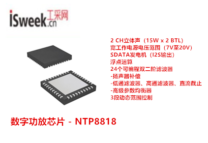 集成了多功能數(shù)字音頻信號處理功能的單芯片全數(shù)字音頻放大器-NTP8818